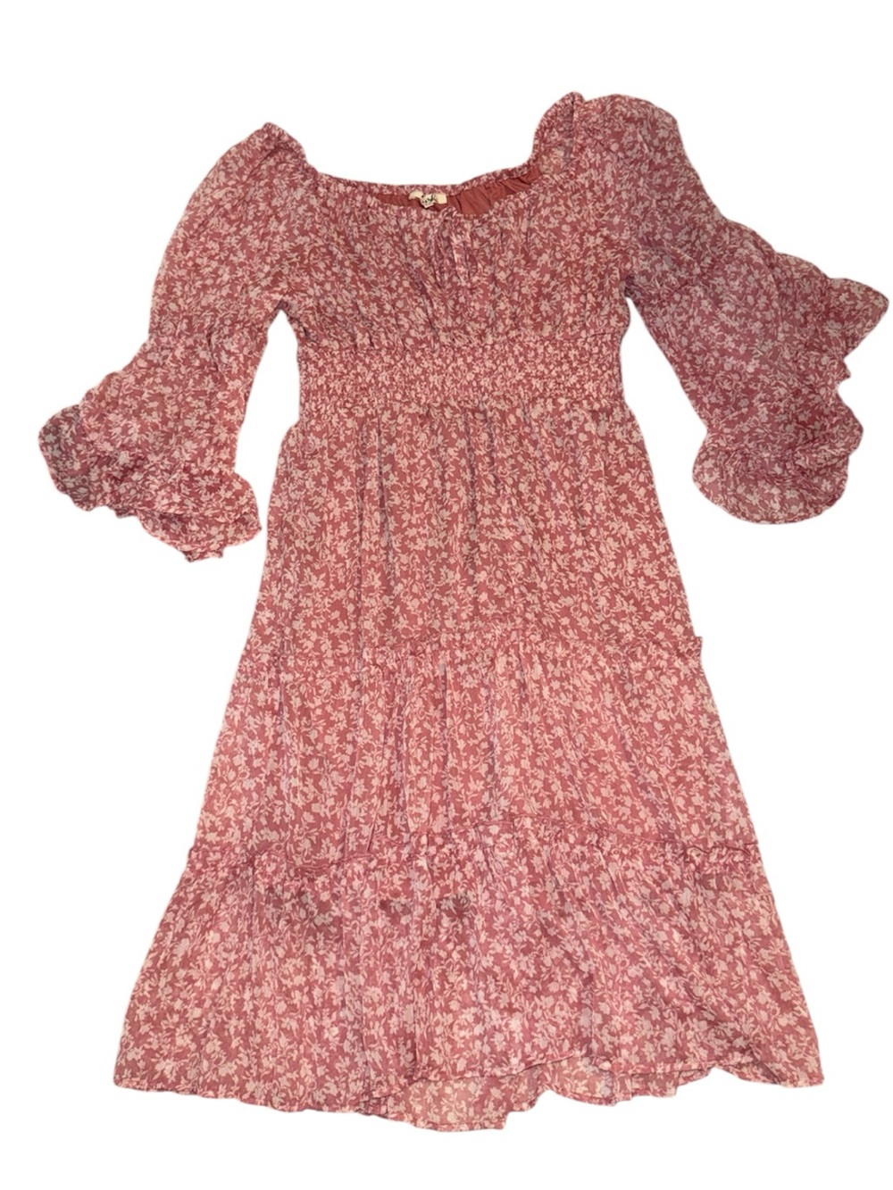 Floral Smocked Midi Dress - Pink